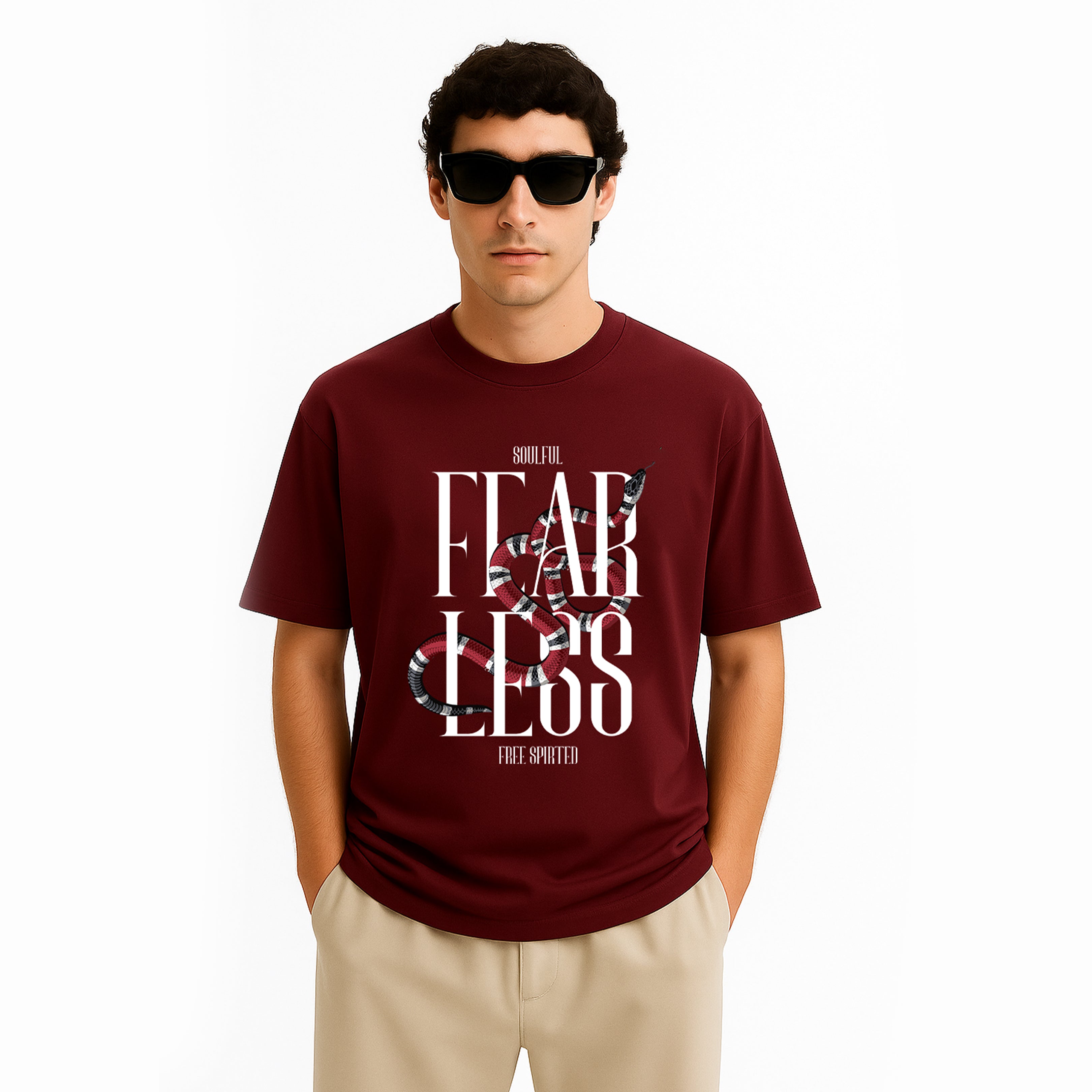 Soulful T Shirt | Fearless & Free Spirited - Unisex Oversized Maroon T-shirt