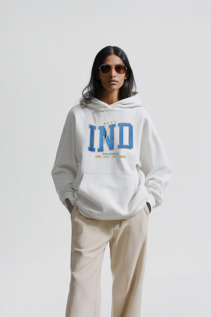 INDIA WORLD CHAMPIONS EMBROIDERY HOODIE - WHITE