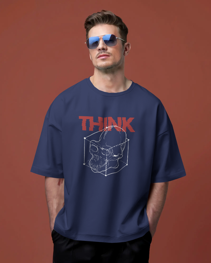 Think Outside The Box - Oversized Navy Blue T-shirt | Unisex