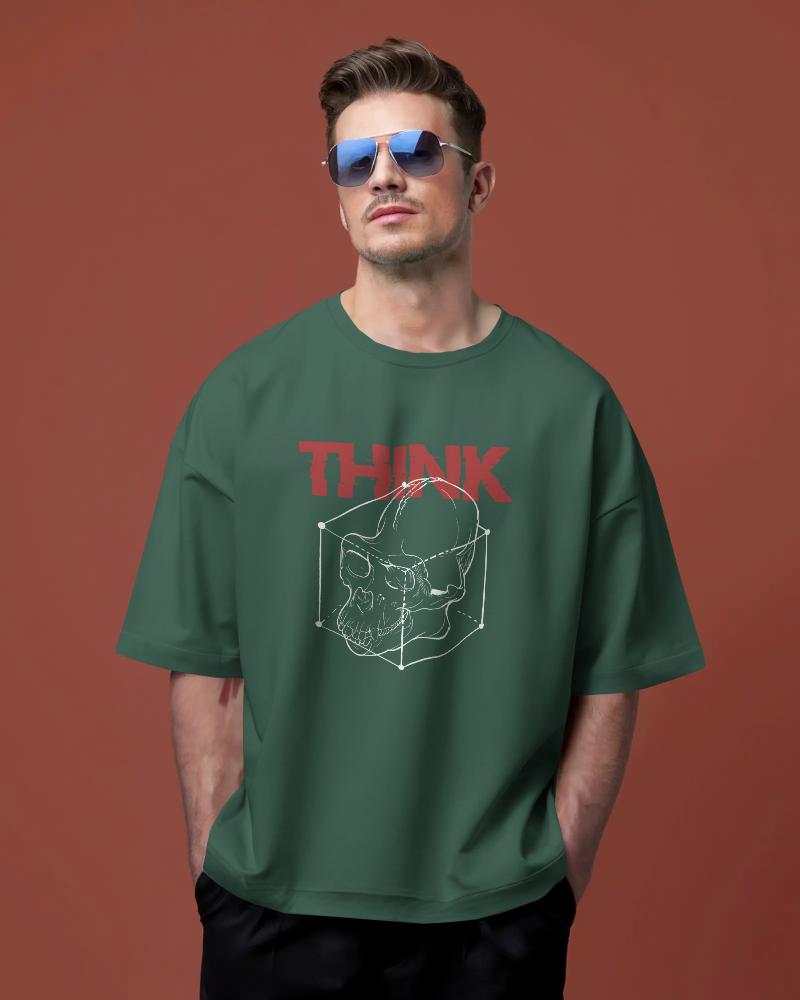 Think Outside The Box - Oversized Bottle Green T-shirt | Unisex