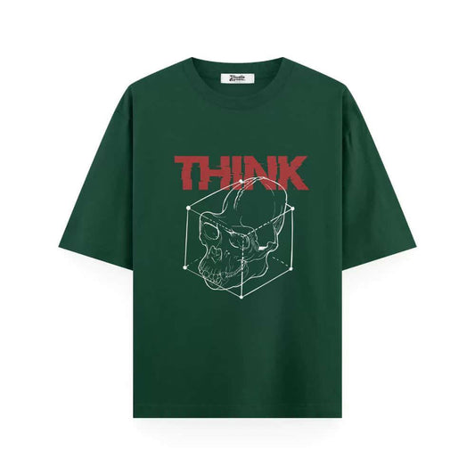   Think Outside The Box - Oversized Bottle Green T-shirt | Unisex