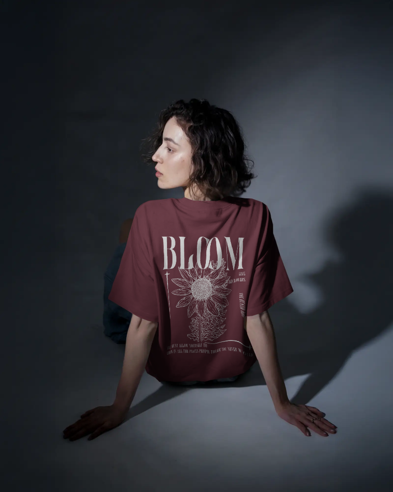 Bloom - Unisex Oversized  Back Print Maroom T-shirt Dark Edition