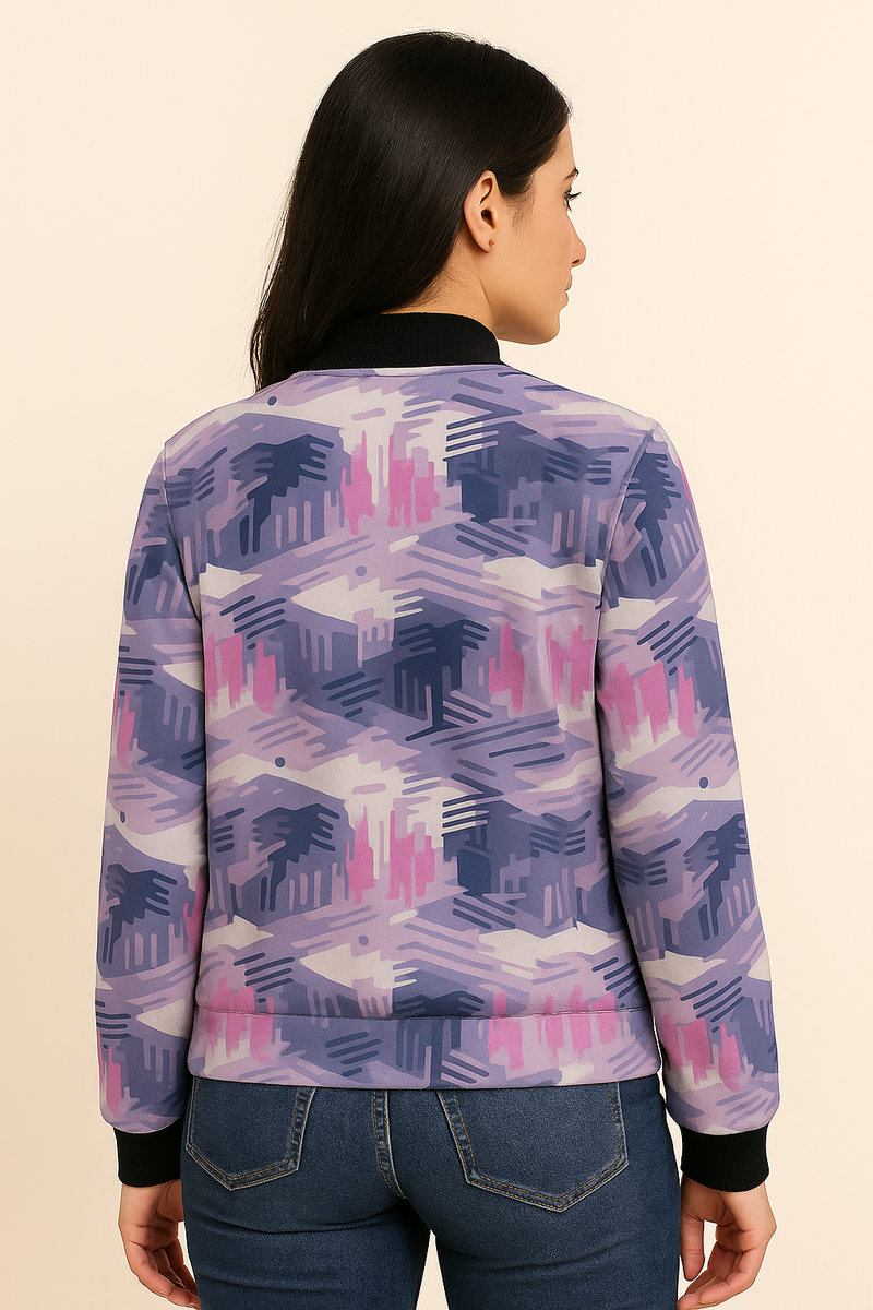 THGC Fortress Abstract Violet Skyline AOP Women’s Bomber Jacket - alternate view