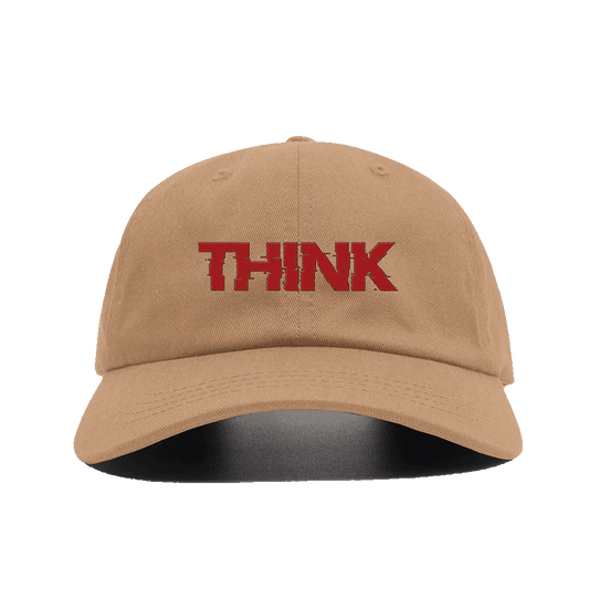   Think - Embroidery Text - Khaki Baseball Cap