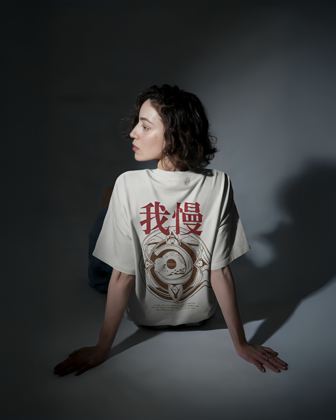 Gaman - Vintage Japanese Design Oversized White T-shirt | Unisex