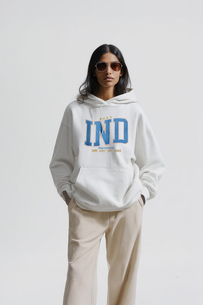 INDIA WORLD CHAMPIONS EMBROIDERY HOODIE - WHITE