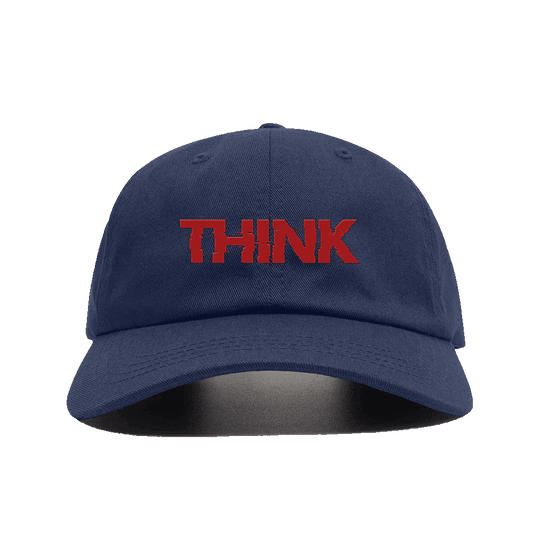   Think - Embroidery Text - Navy Blue Baseball Cap