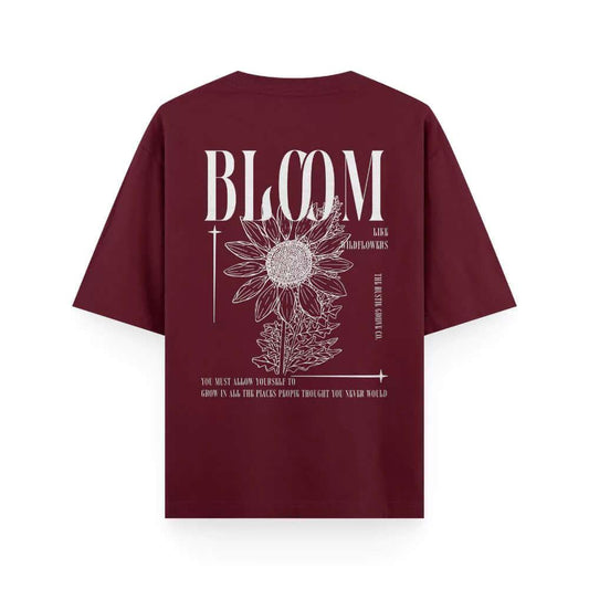   Bloom - Unisex Oversized  Back Print Maroom T-shirt Dark Edition