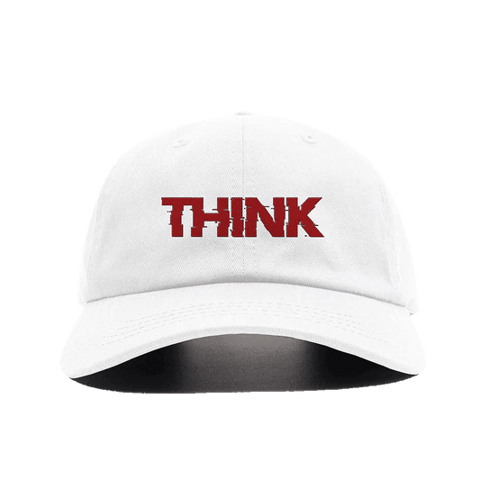   Think - Embroidery Text - White Baseball Cap